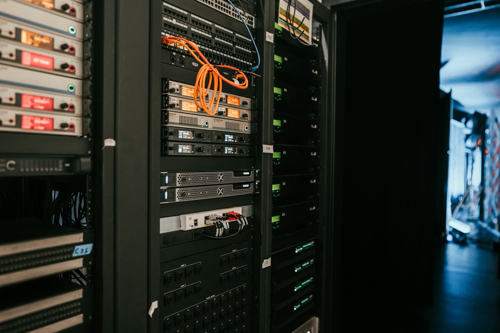 A rack of servers inside a data center